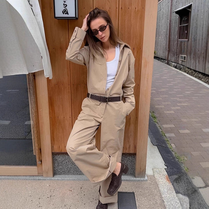 Damen Eleganter Utility-Jumpsuit mit tailliertem Schnitt und praktischen Taschen Drune