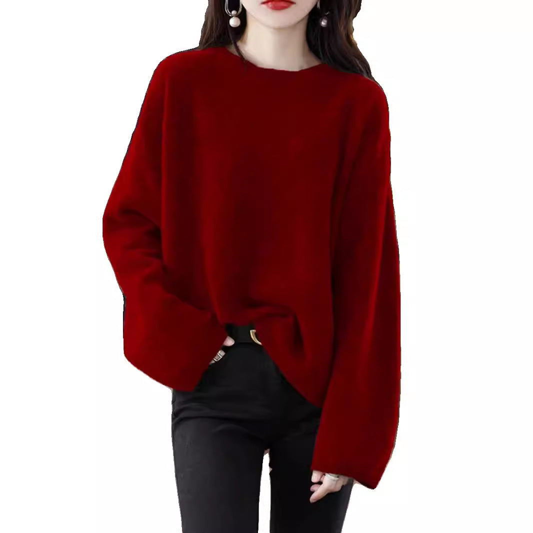 Damen weicher Strickpullover mit weitem Schnitt und legerem V-Ausschnitt Drune