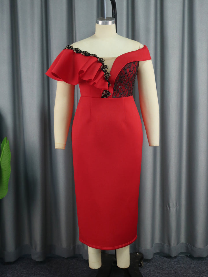 Damen Elegantes Figurbetontes Kleid mit asymmetrischem Design und Rüschendetails Drune
