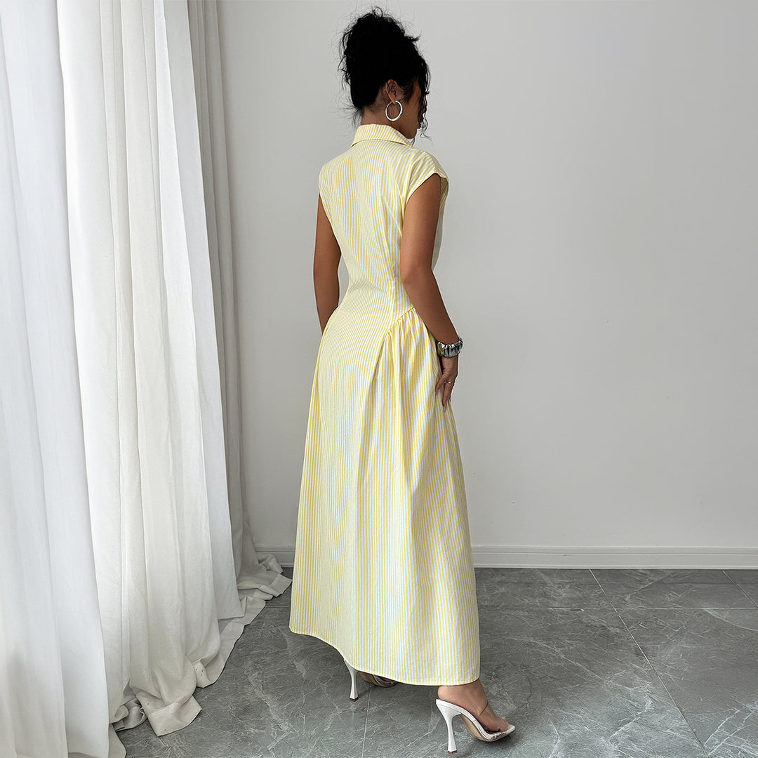 Damen Maxikleid mit klassischem Hemdblusen-Design und eleganten Falten Drune