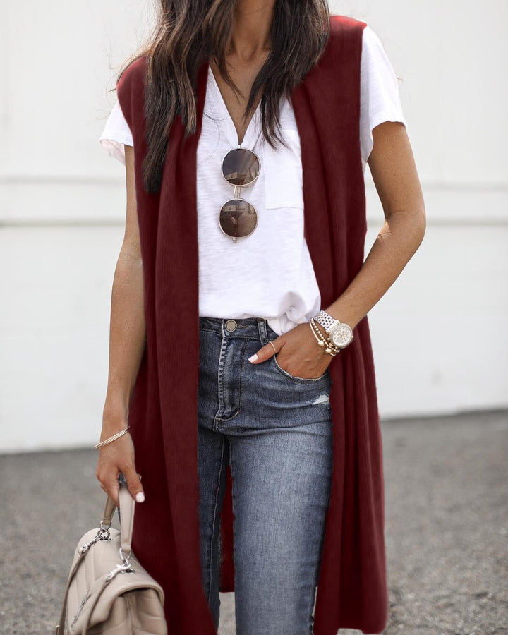 Damen offene Strickjacke mit lässigem Schnitt und langen Seitenpartien Drune