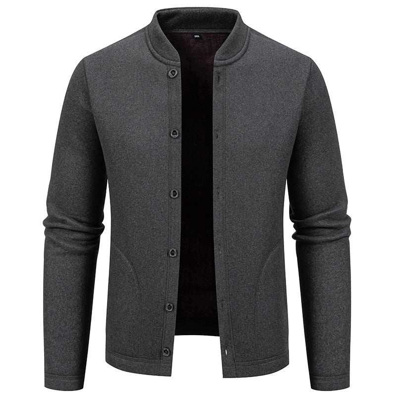 Herren Stehkragen-Strickjacke mit Knopfleiste und leichtem Wollmix Drune