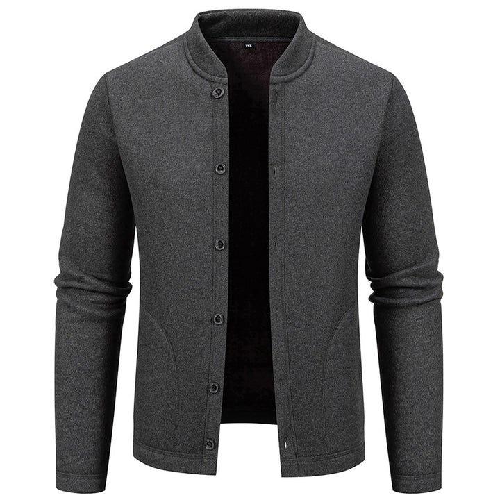 Herren Stehkragen-Strickjacke mit Knopfleiste und leichtem Wollmix Drune
