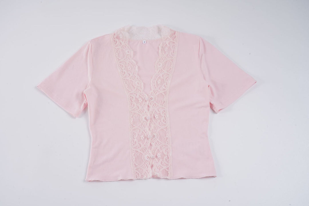 Damen elegantes Kurzarmoberteil mit zarten Spitzenakzenten Drune