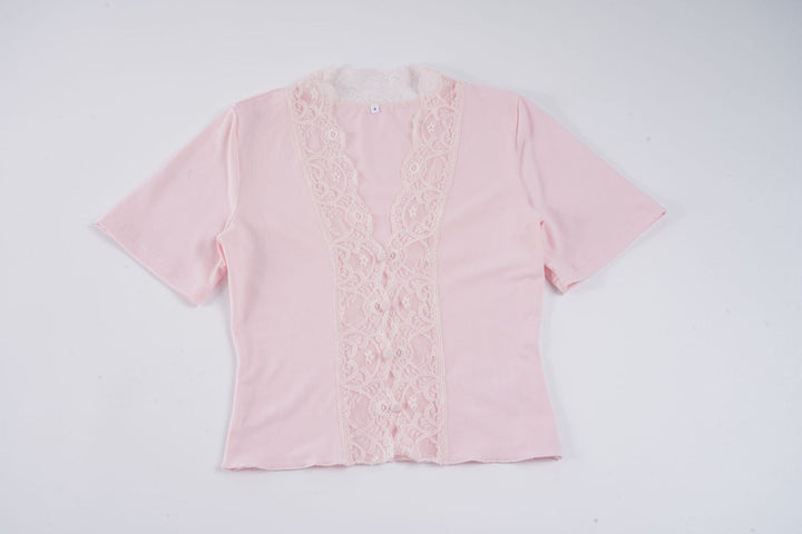 Damen elegantes Kurzarmoberteil mit zarten Spitzenakzenten Drune