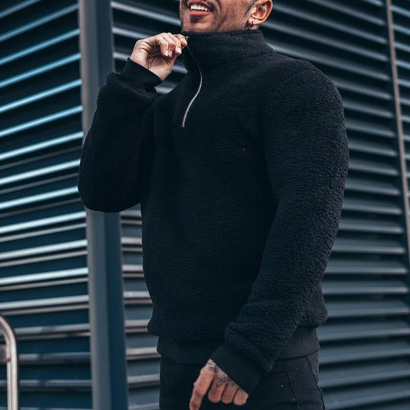 Herren Sherpa-Fleece-Pullover mit Stehkragen und kurzem Reißverschluss Drune