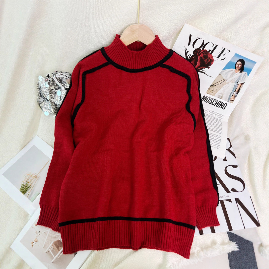 Damen modischer Rollkragenpullover mit kontrastierendem Saum Drune