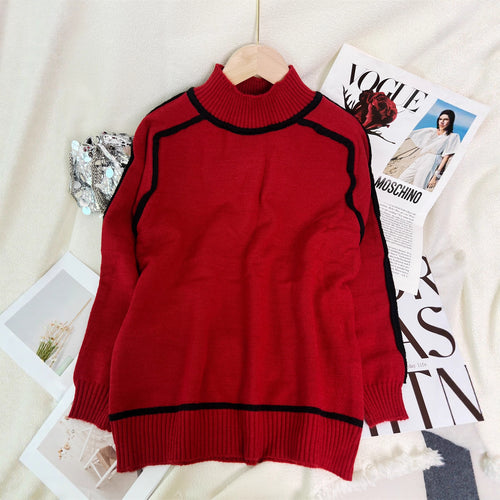 Damen modischer Rollkragenpullover mit kontrastierendem Saum Drune