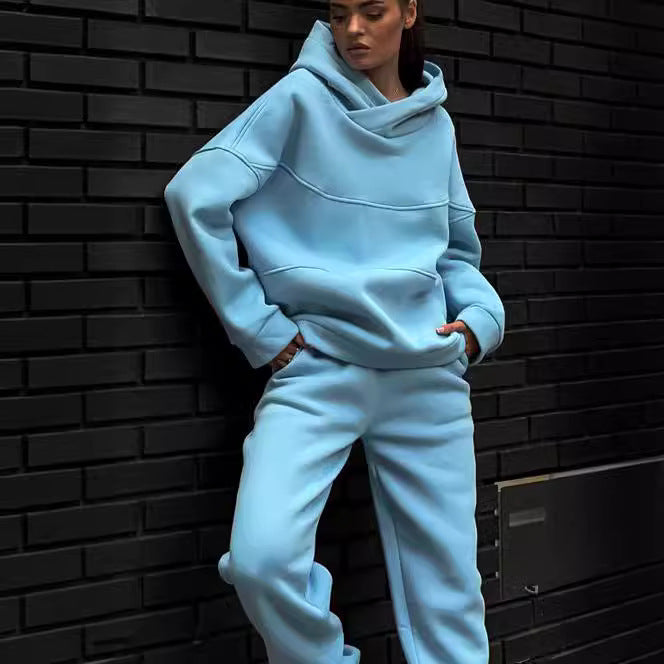 Damen Oversized Loungewear-Set aus schwerem French-Terry mit strukturierter Kapuze und Relax-Jogginghose Drune