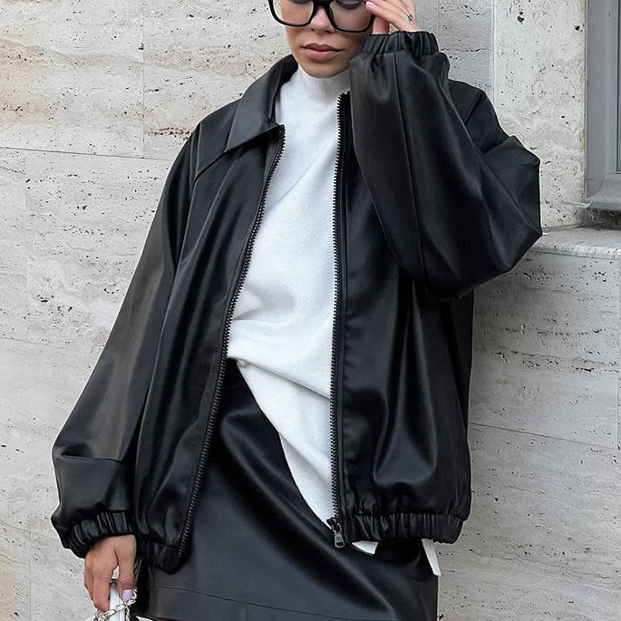 Damen modische Kunstlederjacke im lässigen Oversized-Schnitt Drune