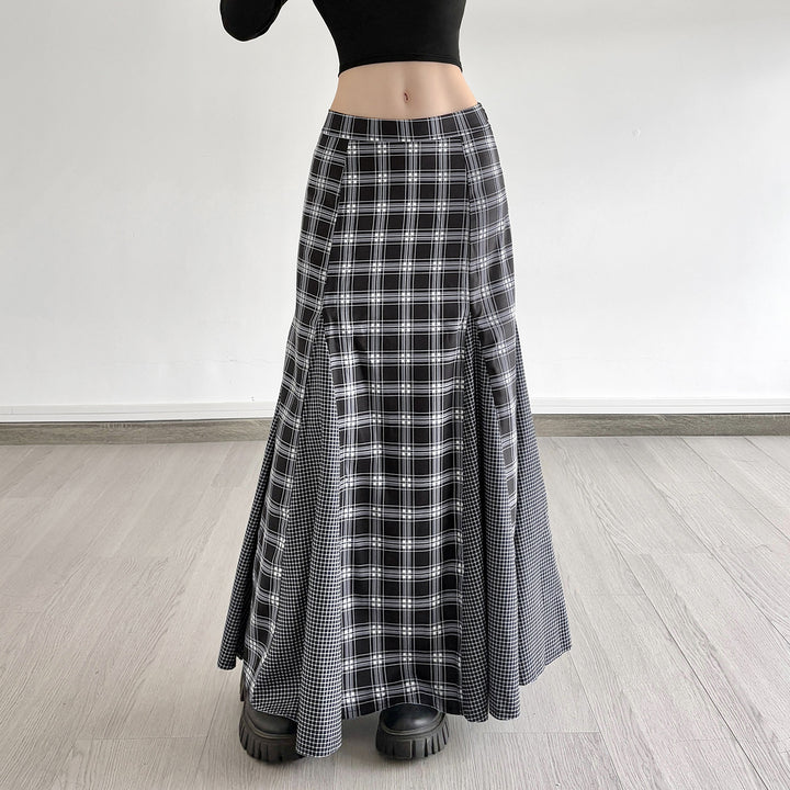 Damen Maxirock mit taillierter Passform, kontrastierenden Karopaneelen und ausgestellter Godet-Silhouette Drune