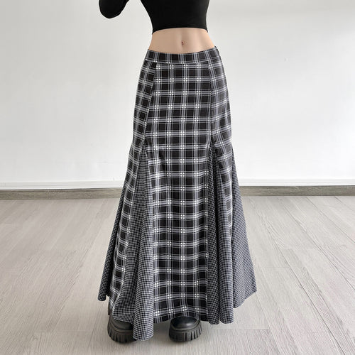Damen Maxirock mit taillierter Passform, kontrastierenden Karopaneelen und ausgestellter Godet-Silhouette Drune