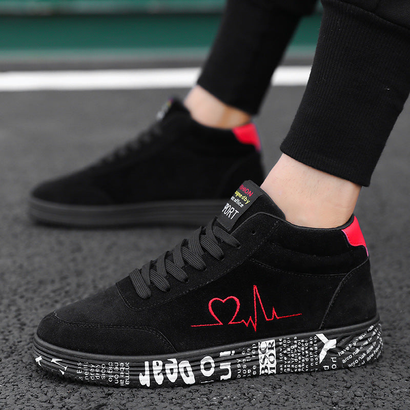 Unisex nan hochgeschnittener Freizeitschuh mit gesticktem Herz-EKG-Motiv und bedruckter Gummisohle Drune