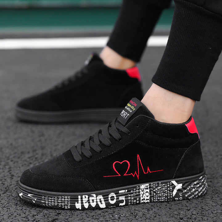 Unisex nan hochgeschnittener Freizeitschuh mit gesticktem Herz-EKG-Motiv und bedruckter Gummisohle Drune