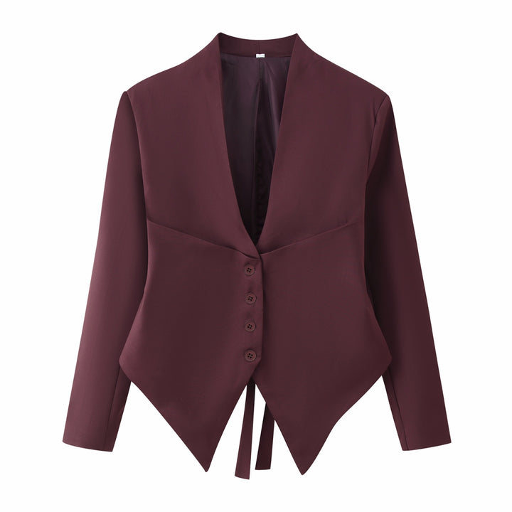 Damen Taillierte Blazerjacke mit Schalkragen, asymmetrischem Zipfelsaum und Knopfverschluss Drune