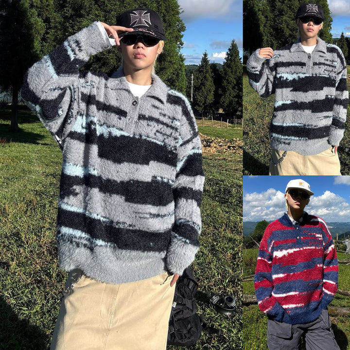Damen Kuscheliger Oversized Pullover mit Streifen Drune