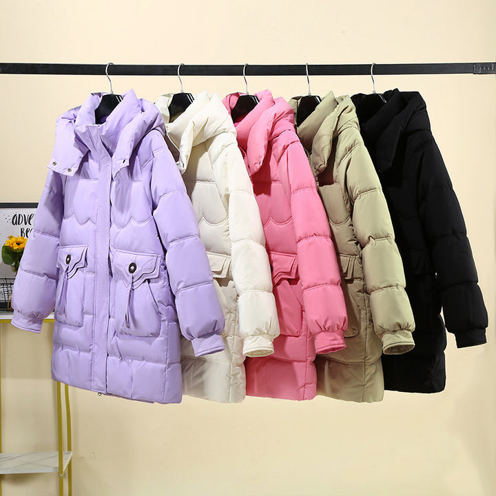 Damen Lange Pufferjacke mit praktischem Kapuzenkragen und großen Taschen Drune