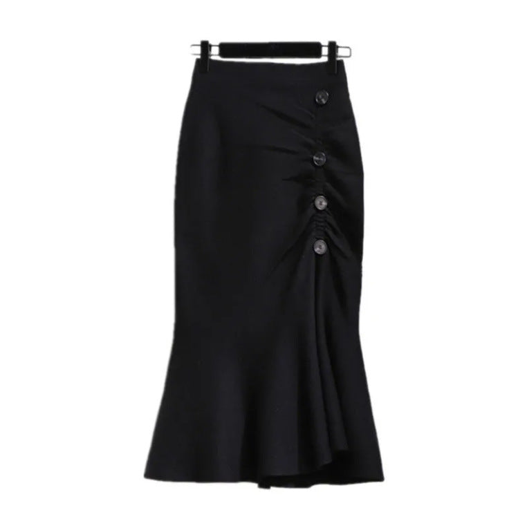 Damen Eleganter, figurbetonter Midi-Rock mit Knopfdetails Drune