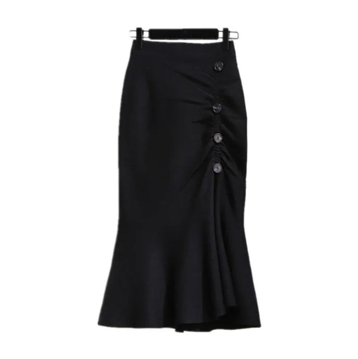 Damen Eleganter, figurbetonter Midi-Rock mit Knopfdetails Drune