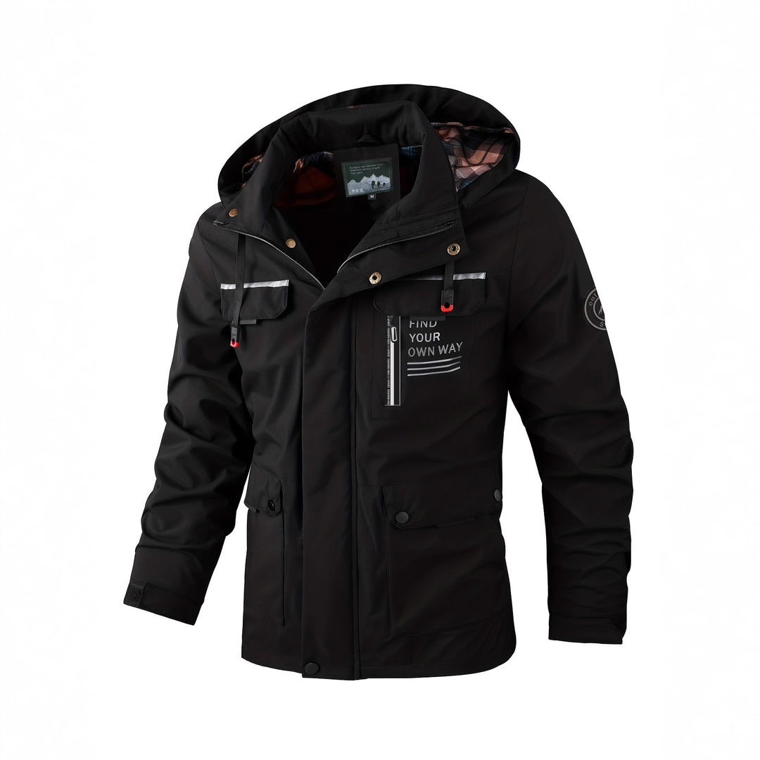 Herren leichter Softshell-Parka mit wasserabweisender Beschichtung, Kapuze und Multifunktions-Taschen Drune