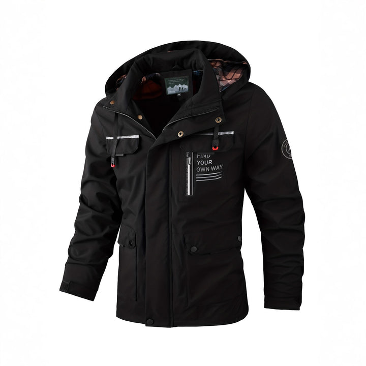 Herren leichter Softshell-Parka mit wasserabweisender Beschichtung, Kapuze und Multifunktions-Taschen Drune