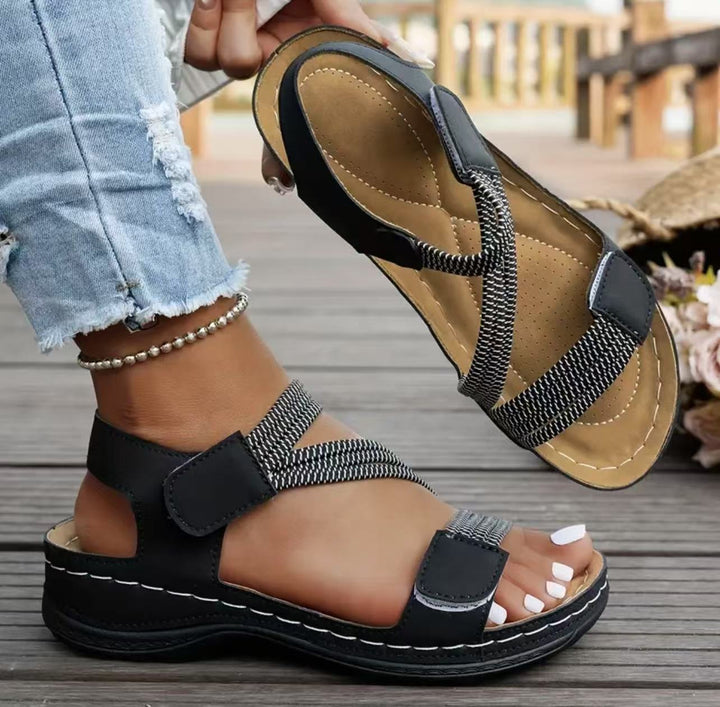 Damen Komfortable Sandalen mit verstellbaren Riemen und ergonomischem Fußbett Drune