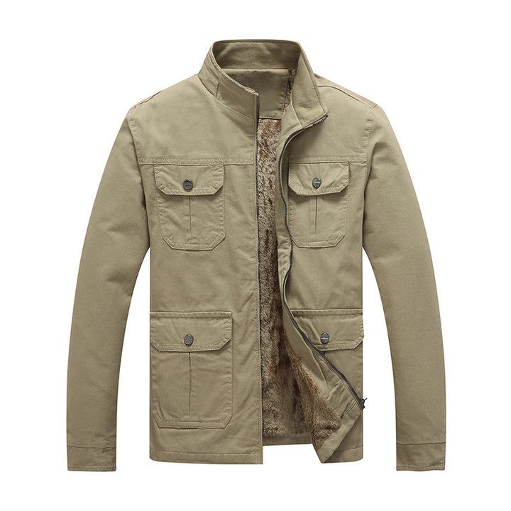 Herren Utility-Fieldblouson aus Baumwoll-Canvas mit Teddyfutter und Stehkragen Drune
