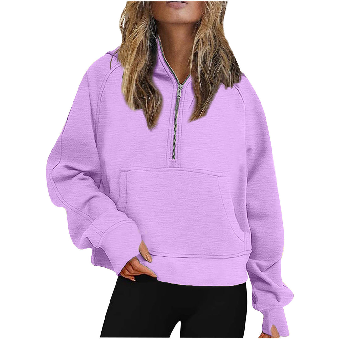 Damen Oversize Halb-Zip Kapuzenpullover mit Kängurutasche & Daumenloch Drune