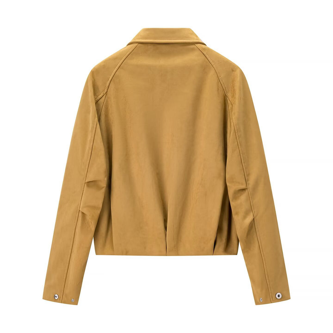Damen nan kurze Blousonjacke aus Veloursoptik mit Hemdkragen, Raglanärmeln und elastischem Saum Drune