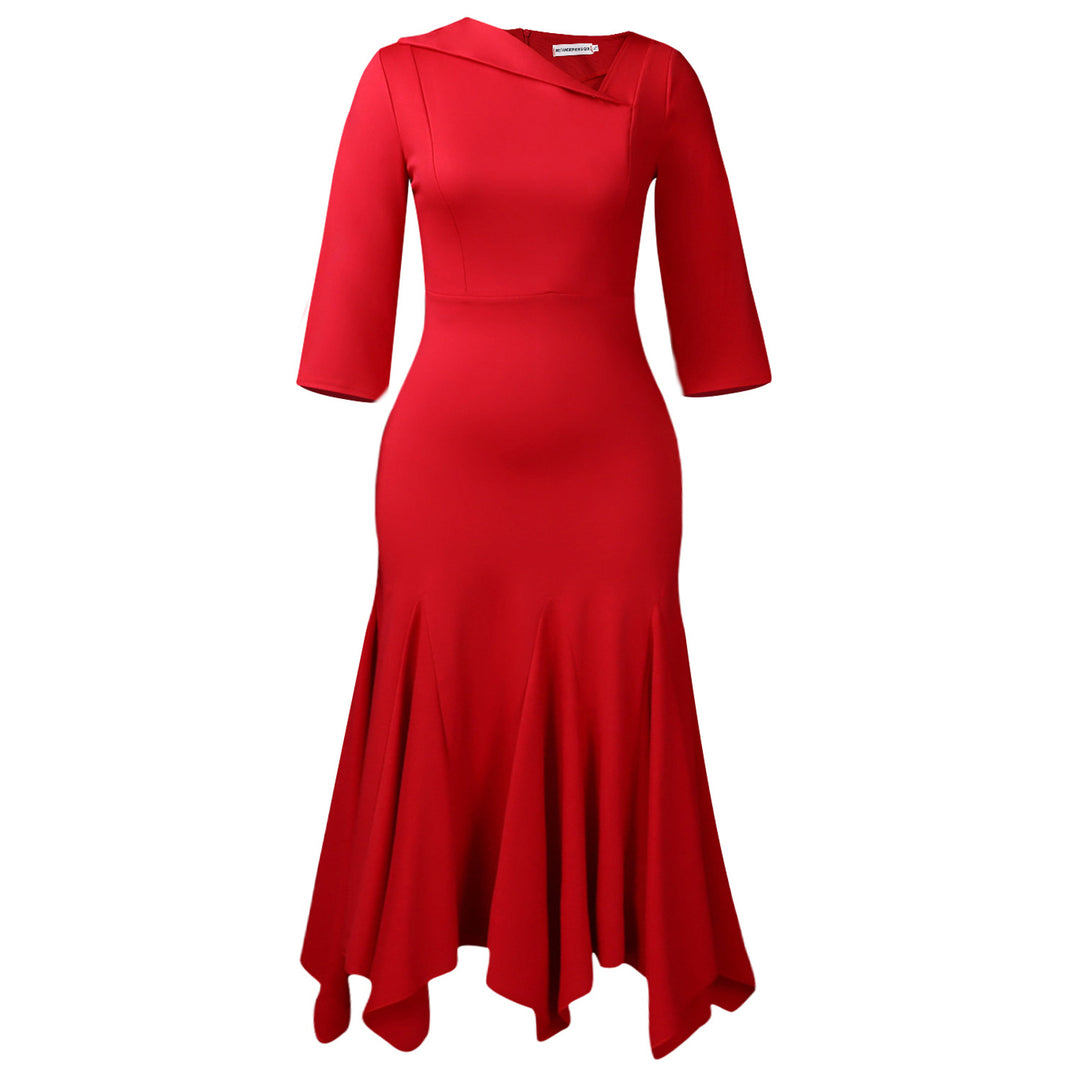 Damen Elegantes und figurbetontes Cocktailkleid mit Flügelärmel Drune