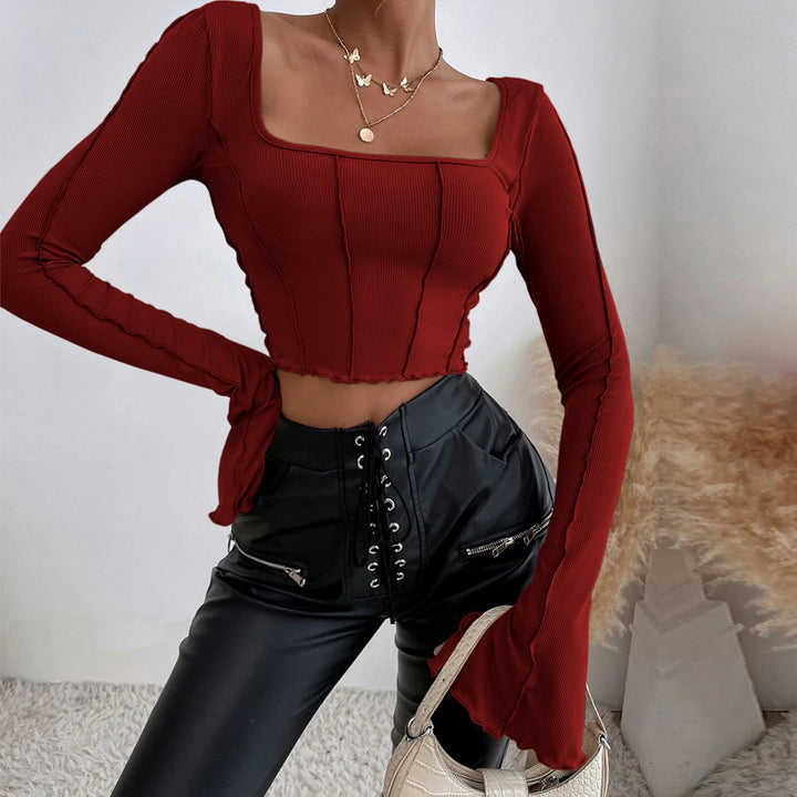 Damen Couture Crop-Top mit quadratischem Ausschnitt und langen Ärmeln Drune