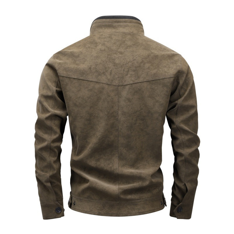 Herren Bikerjacke aus Lederimitat mit Stehkragen und modischen Brusttaschen Drune