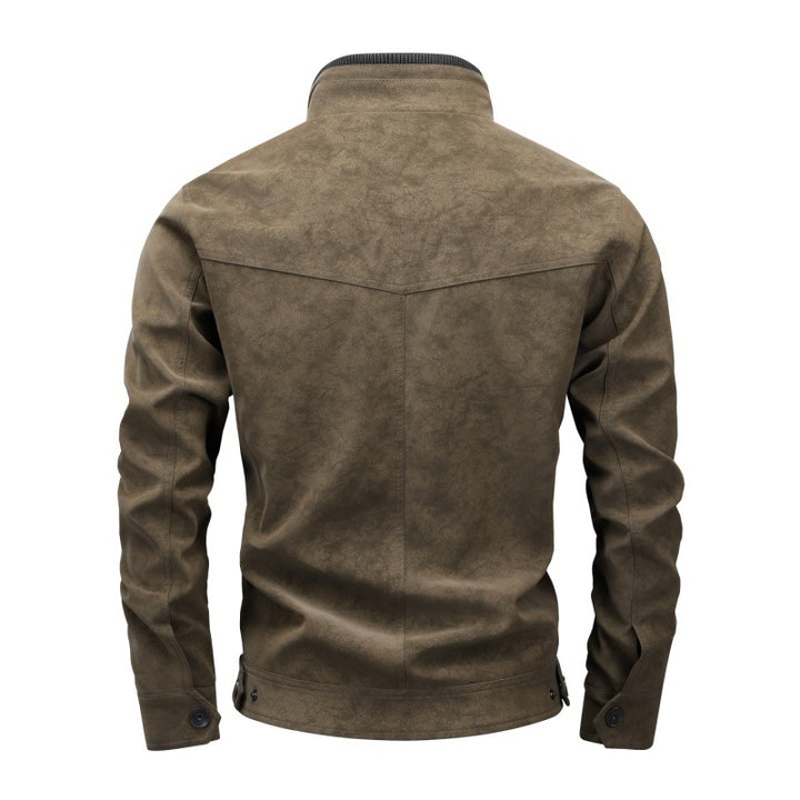 Herren Bikerjacke aus Lederimitat mit Stehkragen und modischen Brusttaschen Drune