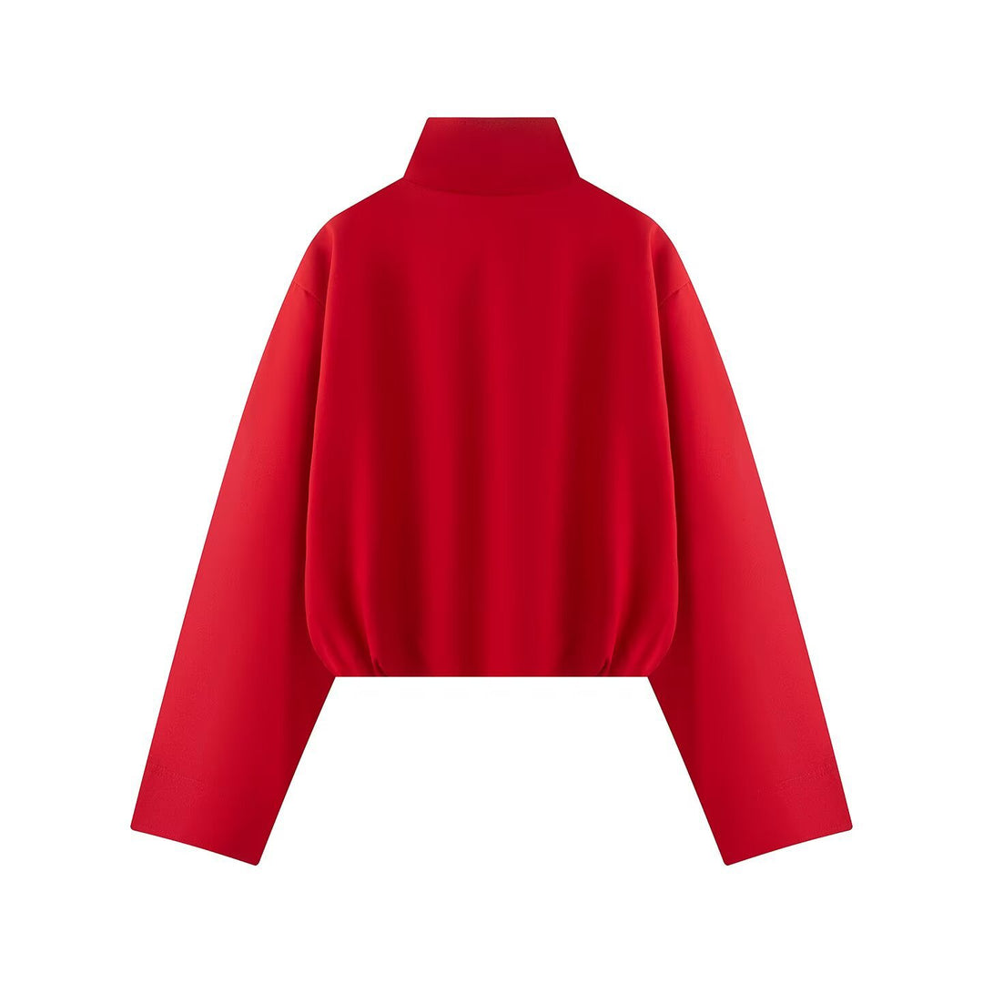 Damen Kurze Boxy-Jacke mit hohem Stehkragen, durchgehendem Reißverschluss und Oversize-Ärmeln Drune