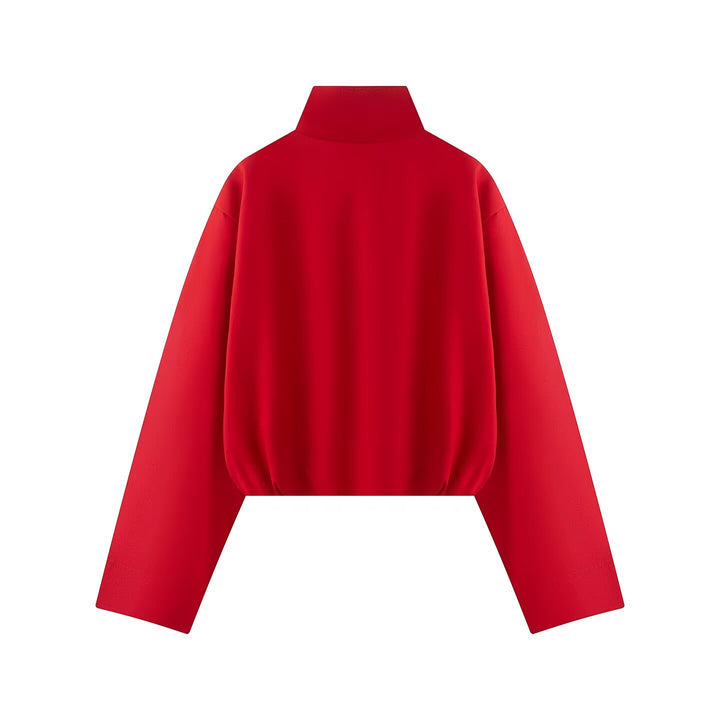 Damen Kurze Boxy-Jacke mit hohem Stehkragen, durchgehendem Reißverschluss und Oversize-Ärmeln Drune