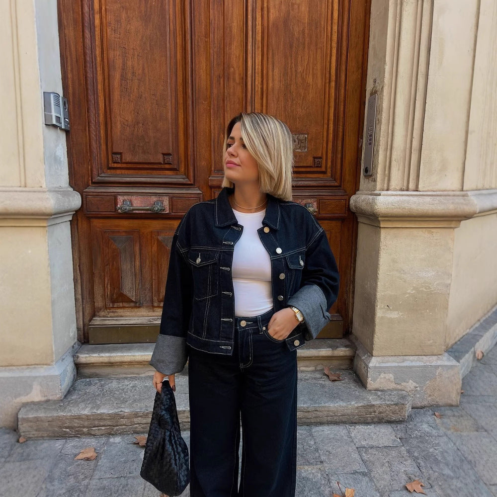 Damen Weit geschnittene Denim-Hose mit modischem Aufschlag Drune