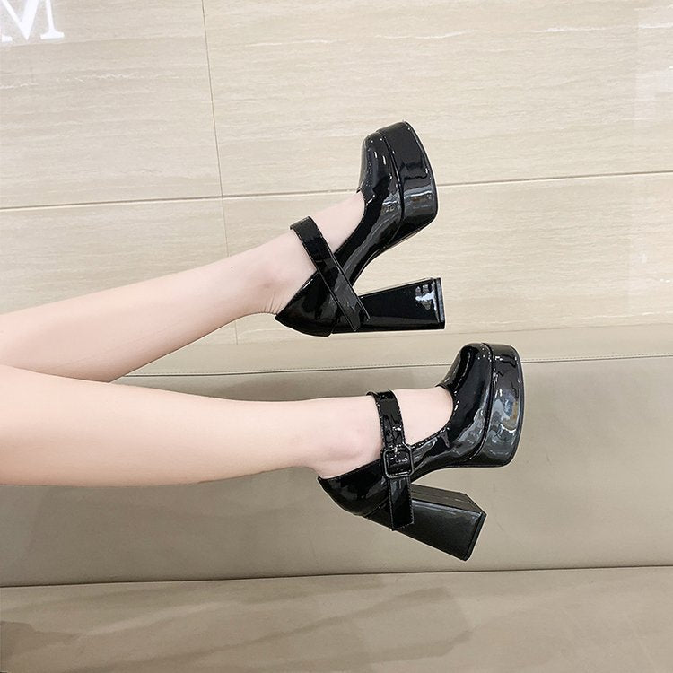 Damen Mary Jane Pumps mit blockiertem Absatz und verstellbarem Riemen Drune
