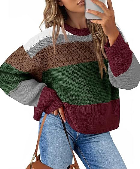 Damen Grobstrickpullover mit Farbblockdesign und oversized Schnitt Drune
