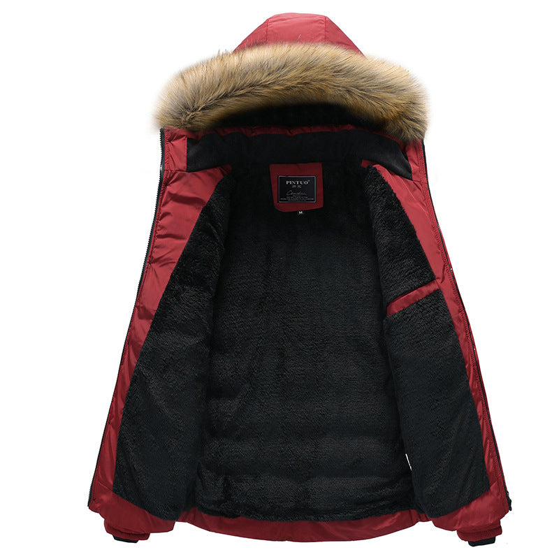 Herren Steppparka mit Teddyfutter, Kapuze mit Kunstfellbesatz und versteckter Brusttasche Drune