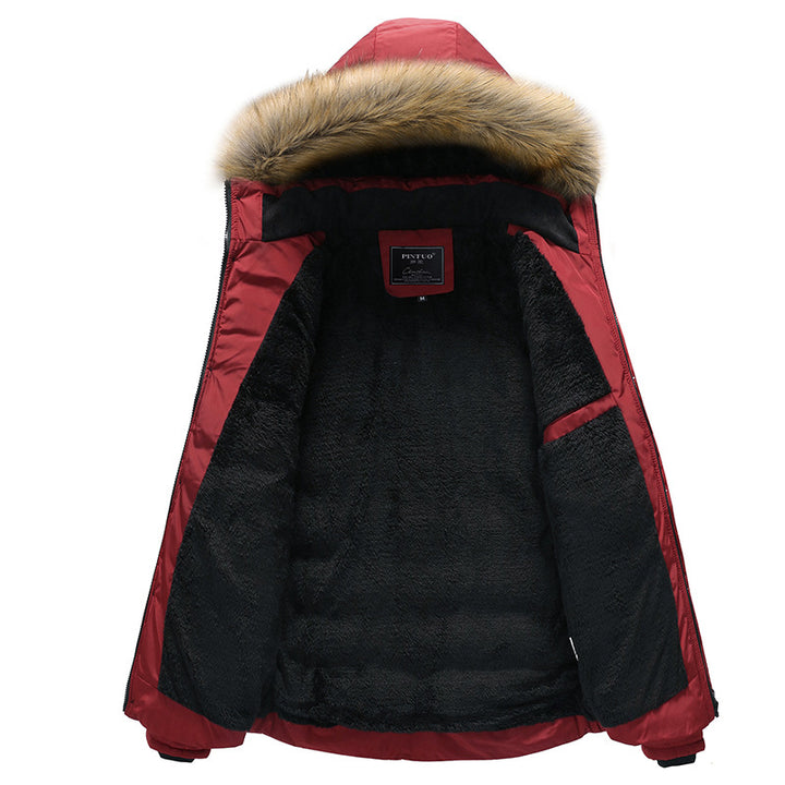 Herren Steppparka mit Teddyfutter, Kapuze mit Kunstfellbesatz und versteckter Brusttasche Drune
