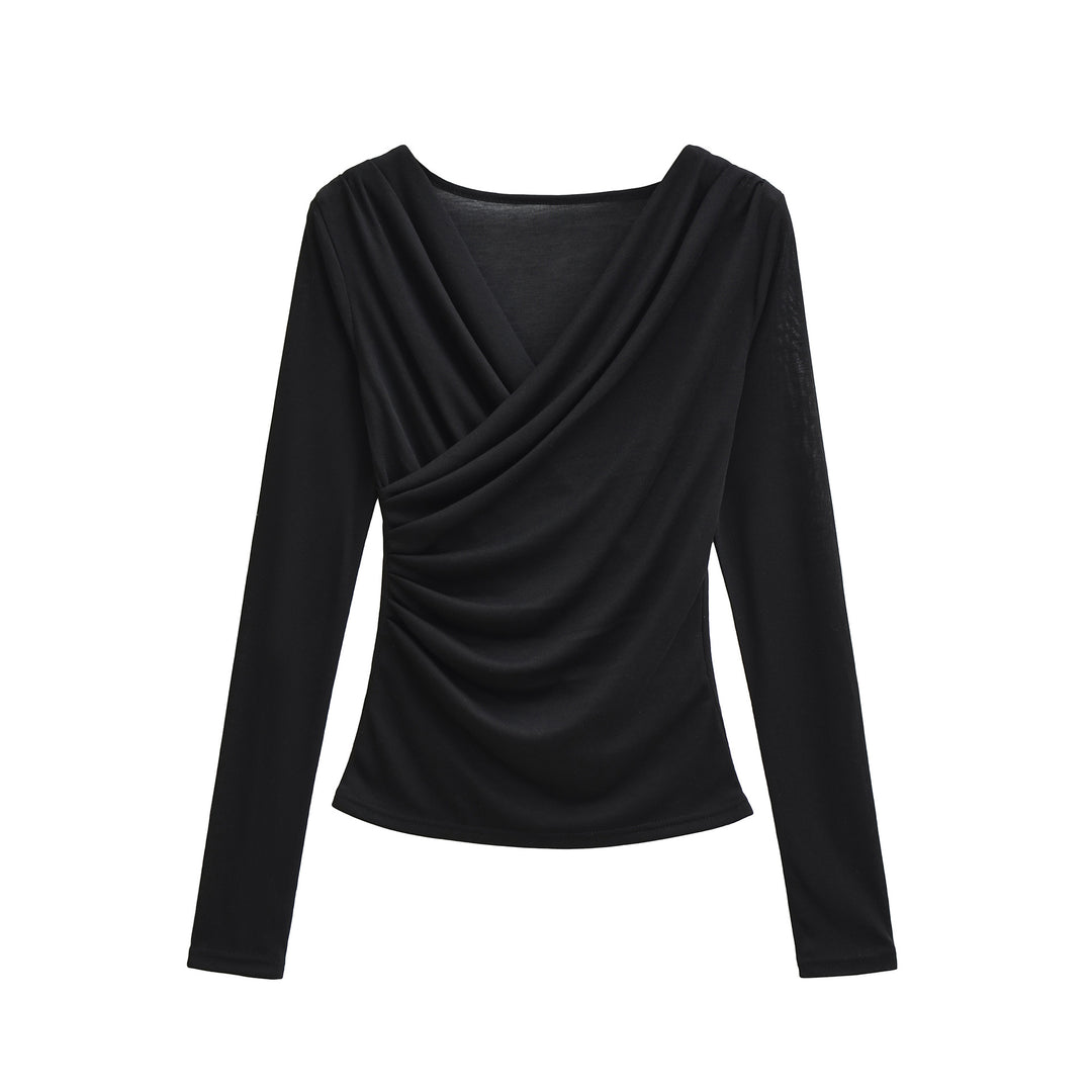 Damen Drapiertes Longsleeve mit V-Ausschnitt und seitlicher Raffung Drune