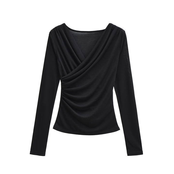 Damen Drapiertes Longsleeve mit V-Ausschnitt und seitlicher Raffung Drune