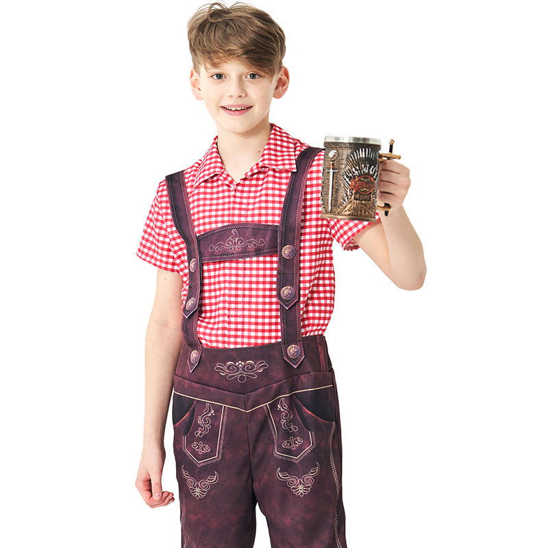 Damen nan traditionelle Trachtenlederhose mit verstellbaren Trägern und kariertem Blusen-Set Drune