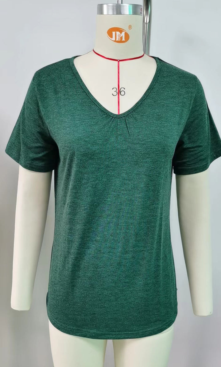 Damen lässiges V-Ausschnitt T-Shirt aus atmungsaktiver Baumwolle Drune