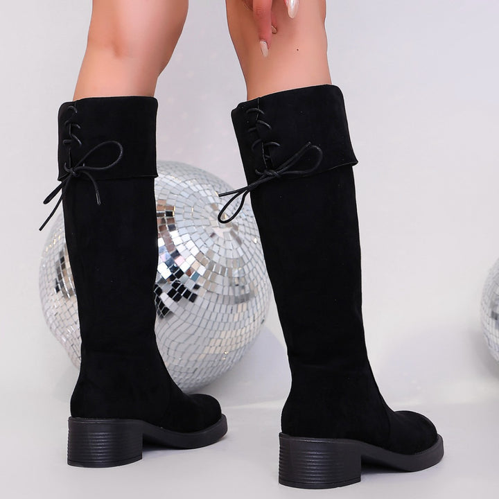 Damen Elegante Overknee-Stiefel aus Wildlederimitat Drune