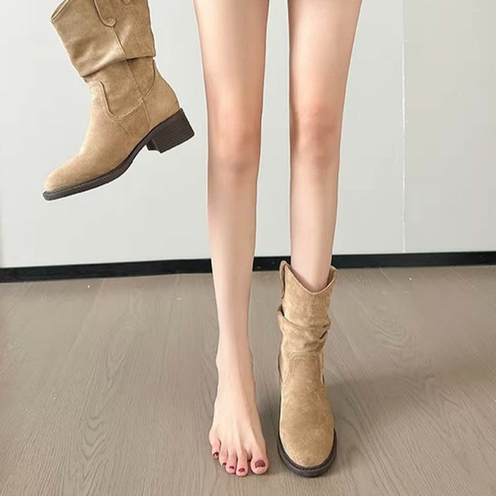 Damen Modische Stiefeletten aus weichem Wildleder Drune