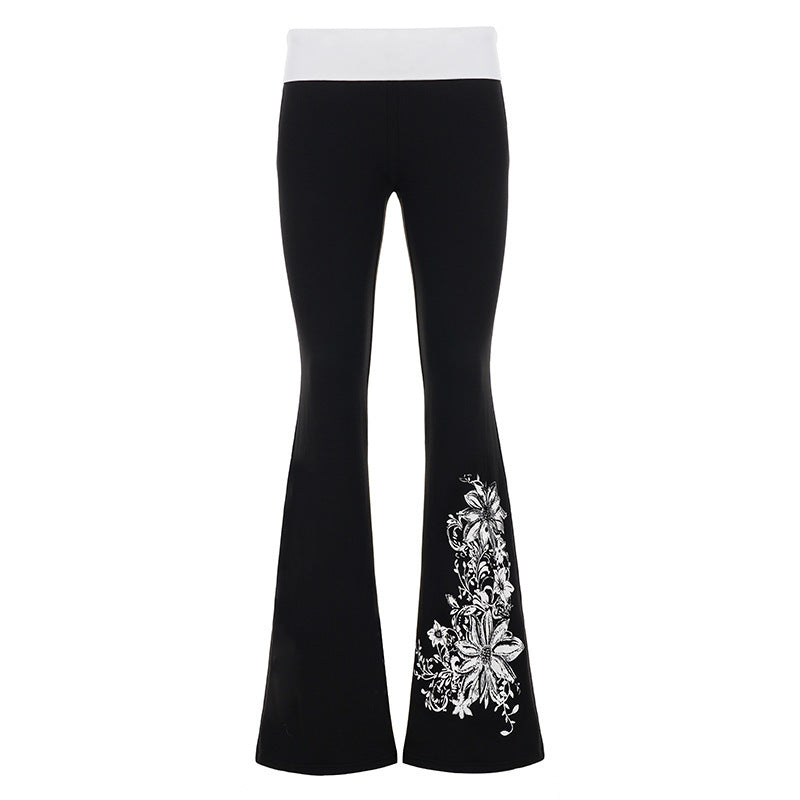 Damen Flared Yoga-Hose mit floralem Druck und hohem Bund Drune