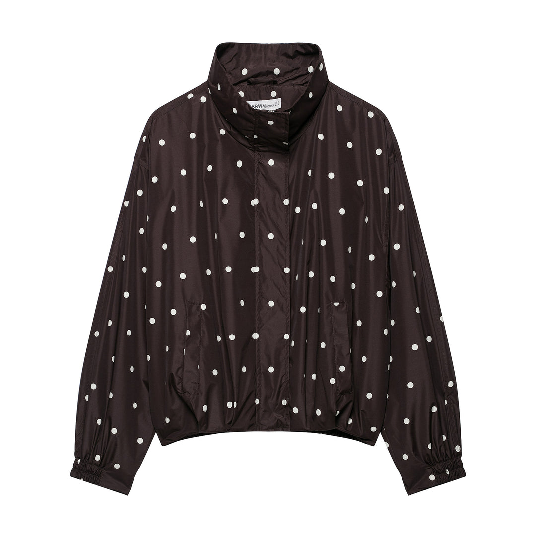 Damen Leichte wattierte Windjacke mit Stehkragen und Polka‑Dot‑Print Drune