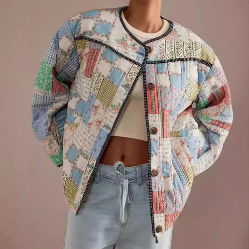 Damen Gestepptes Patchwork-Bomberjacke Drune