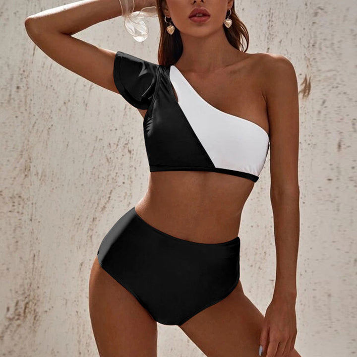 Damen asymmetrisches Bikini-Set mit hohem Bund Drune